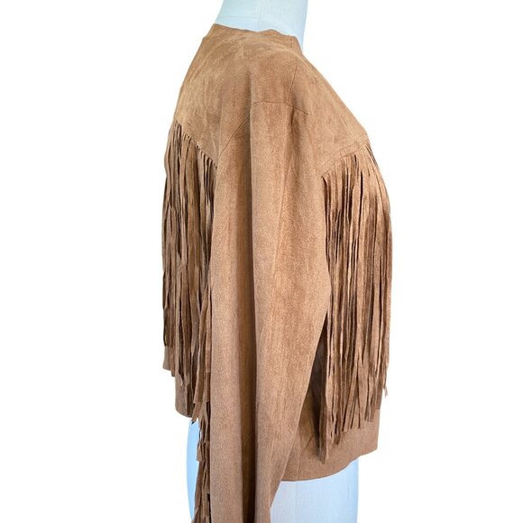 Vocal Faux Suede Western Fringe Jacket Camel Cowgirl Hippie Boho Festival-XL - Picture 6 of 12